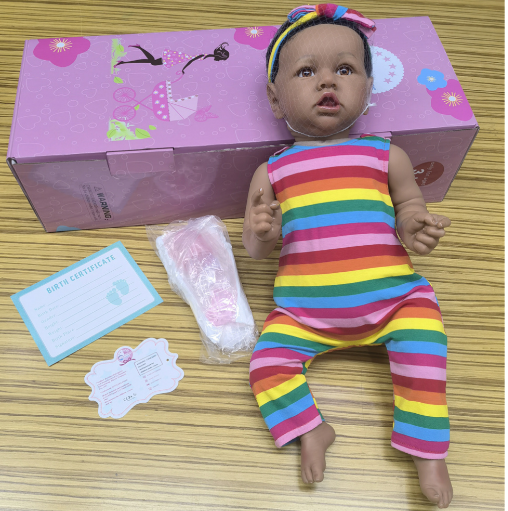 Poupées bébé Reborn avec corps doux, poupée afro-américaine réaliste pour fille, 22 pouces, meilleur ensemble cadeau d'anniversaire